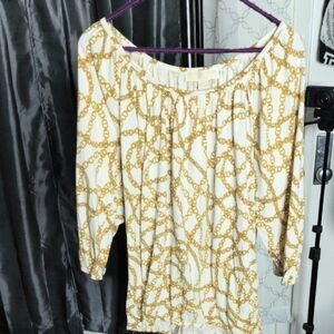 Michael Kors Gold Chain Print Blouse - 1X - Like New Designer Top